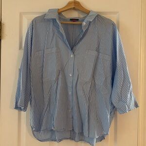 Vince Camuto Light Blue Boxy Striped Shirt